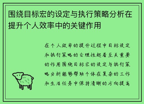 围绕目标宏的设定与执行策略分析在提升个人效率中的关键作用
